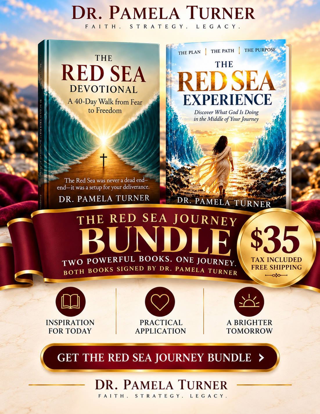The Red Sea Journey Bundle: The Red Sea Devotional and The Red Sea Experience, both signed by Dr. Pamela Turner, $35, tax included, free shipping.
